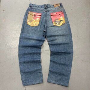 Vintage Lifted Research Group LFG Baggy Nature Crazy Baggy Y2K Jeans‎ 34 x 30